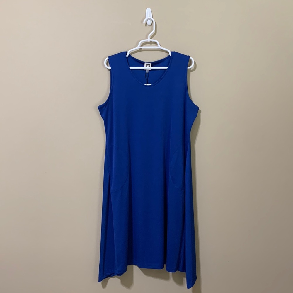 Anne Klein Ibiza Blue Asymmetrical Hem Dress-Size XL NWT